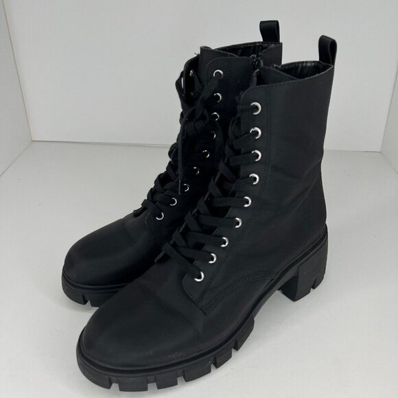 Womens HYPE05S1 Black Fabric Lace Up Side Zip Chunky Size 10M Ankle Combat Boots - Picture 1 of 9